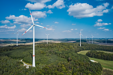 Windräder über Waldflächen