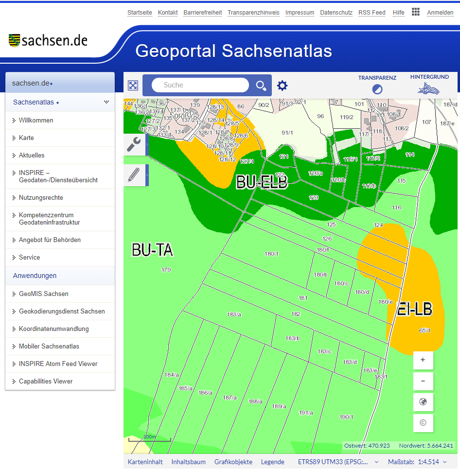 Sreenshot des Geoportals Sachsenatlas